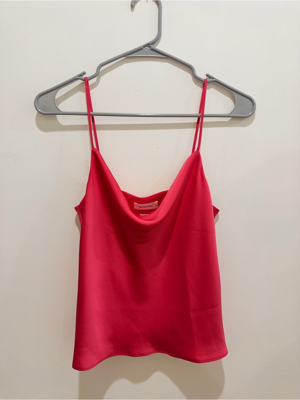 Babaton Hot Pink Satin Cowl-Front Spaghetti Strap Camisole